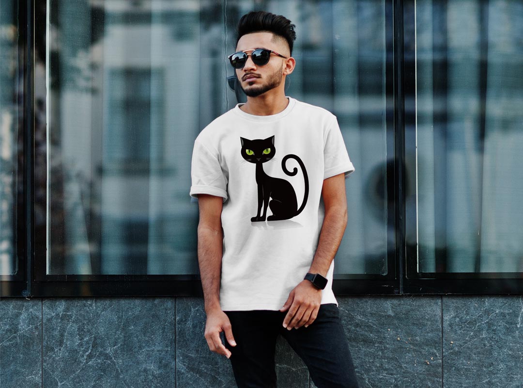 Tシャツ メンズ 半袖 ホワイト 無地 デザイン M ティーシャツ T shirt 017457 猫　黒　かわいい - 3