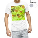 Tシャツ メンズ 半袖 ホワイト グレー デザイン S M L XL 2XL Tシャツ ティーシャツ T shirt 002477 紅葉 イラスト 緑