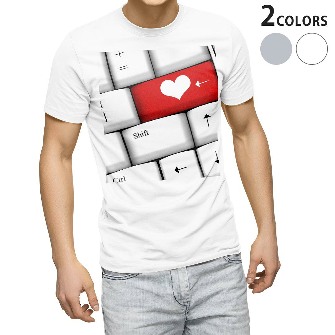Tシャツ メンズ 半袖 ホワイト グレー デザイン S M L XL 2XL Tシャツ ティーシャツ T shirt 002518 ハート　キーボード