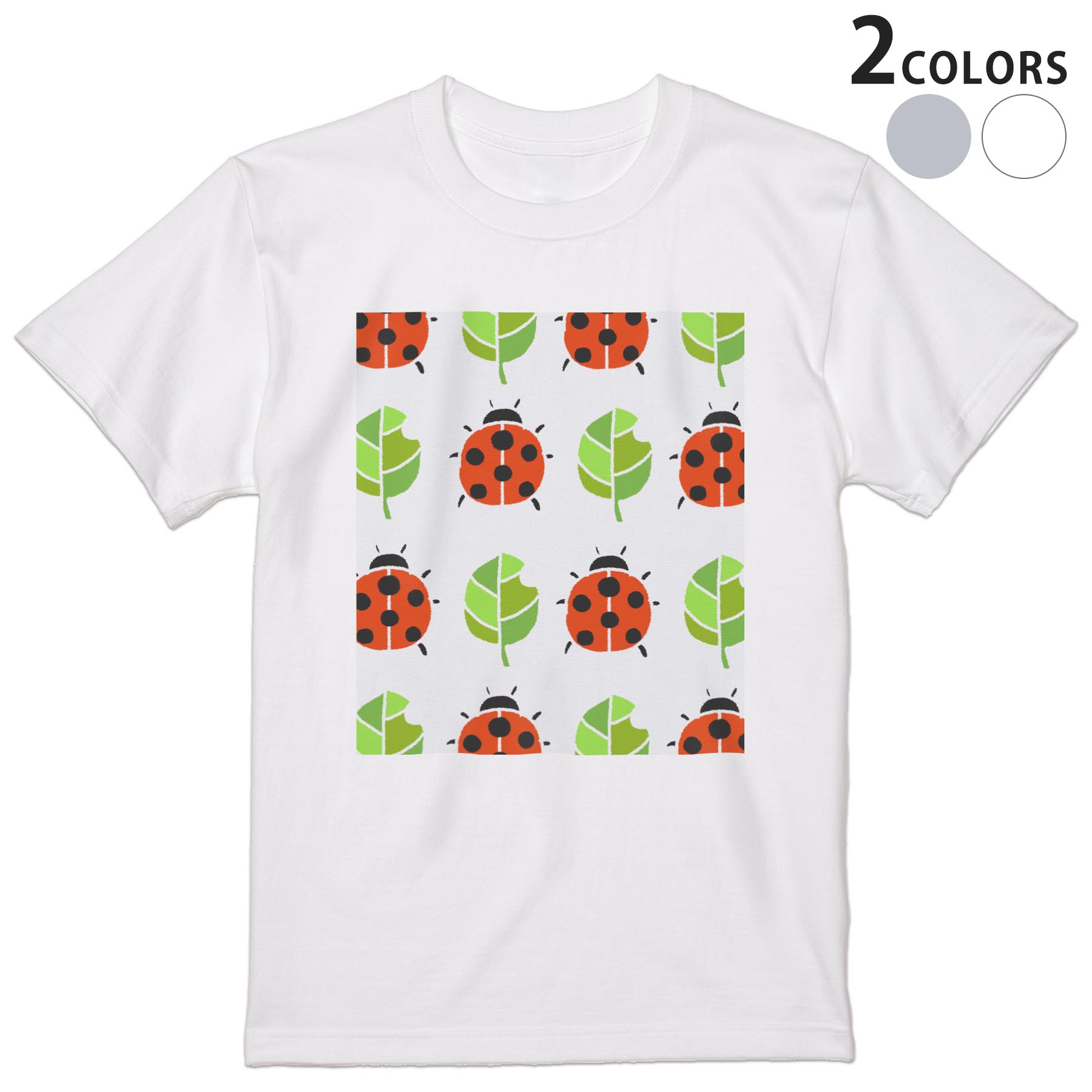 Tシャツ メンズ 半袖 ホワイト グレー デザイン S M L XL 2XL Tシャツ ティーシャツ T shirt 003154 動物　てんとう虫　模様