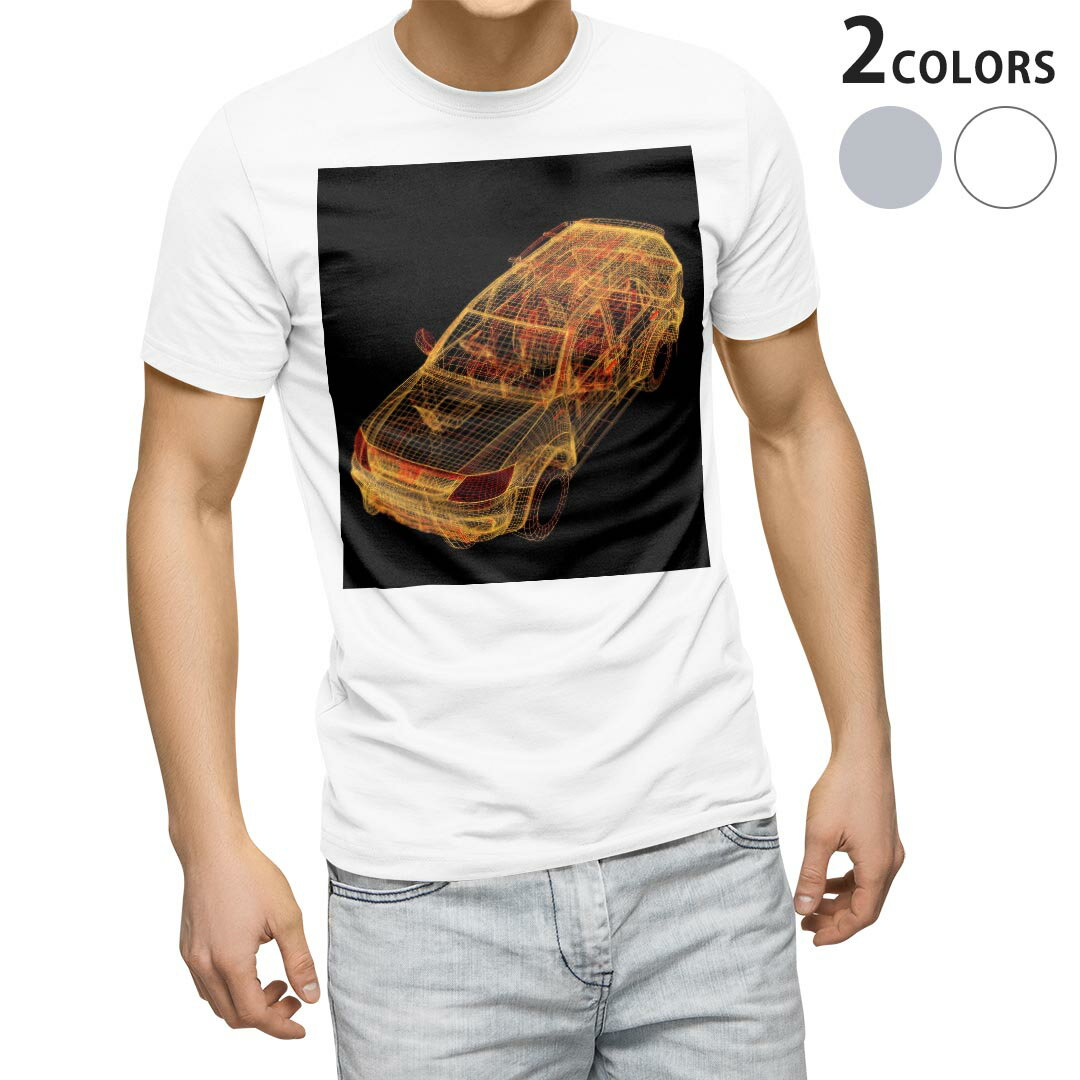 Tシャツ メンズ 半袖 ホワイト グレー デザイン S M L XL 2XL Tシャツ ティーシャツ T shirt 003417 車 シンプル 立体