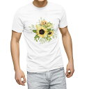 Tシャツ メンズ 半袖 ホワイト グレー デザイン S M L XL 2XL Tシャツ ティーシャツ T shirt 020053 ひまわり 向日葵 夏