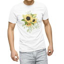 Tシャツ メンズ 半袖 ホワイト グレー デザイン S M L XL 2XL Tシャツ ティーシャツ T shirt 020055 ひまわり 向日葵 夏