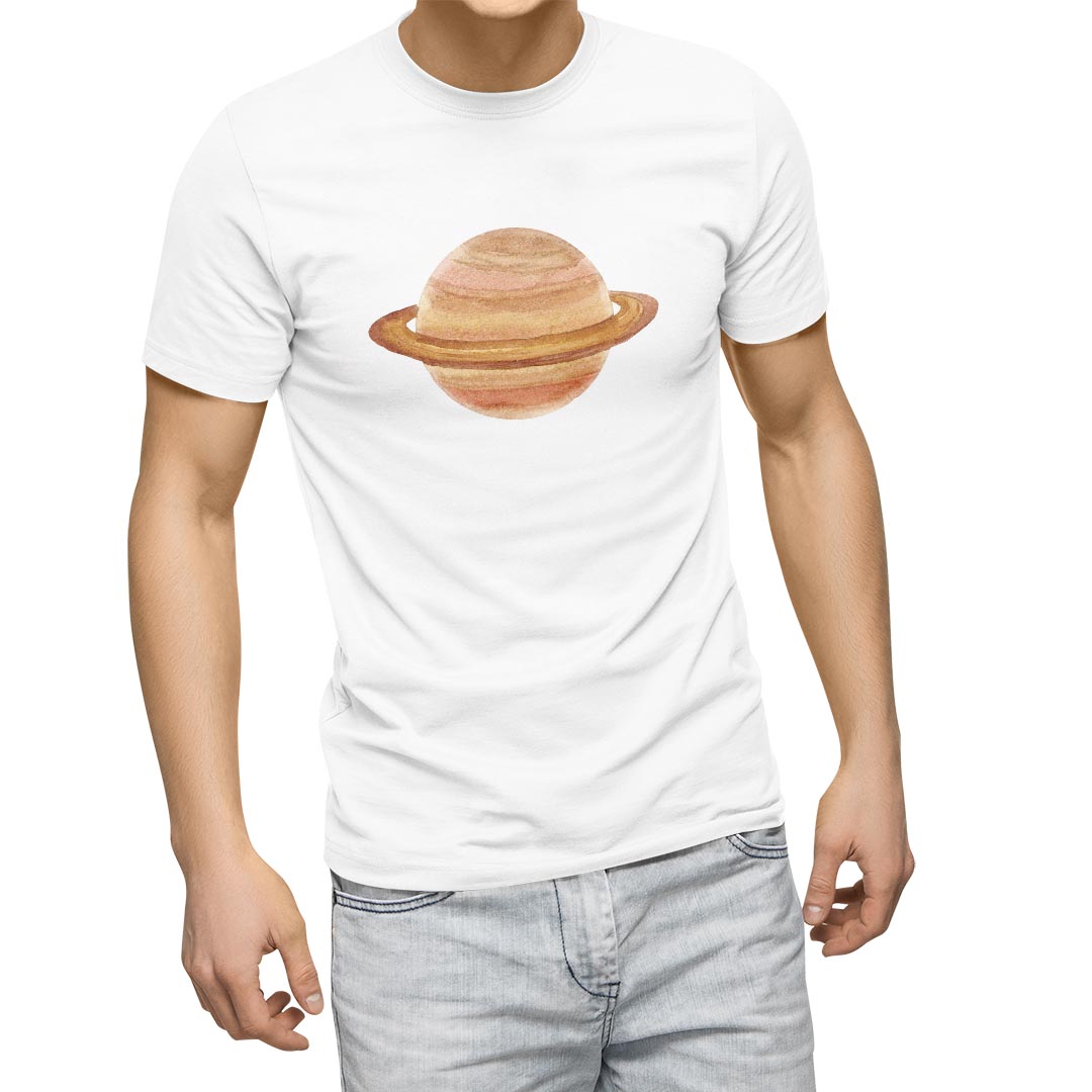 休閒上衣 - Tシャツ メンズ 半袖 ホワイト グレー デザイン S M L XL 2XL Tシャツ ティーシャツ T shirt 020072 宇宙 かわいい 土星