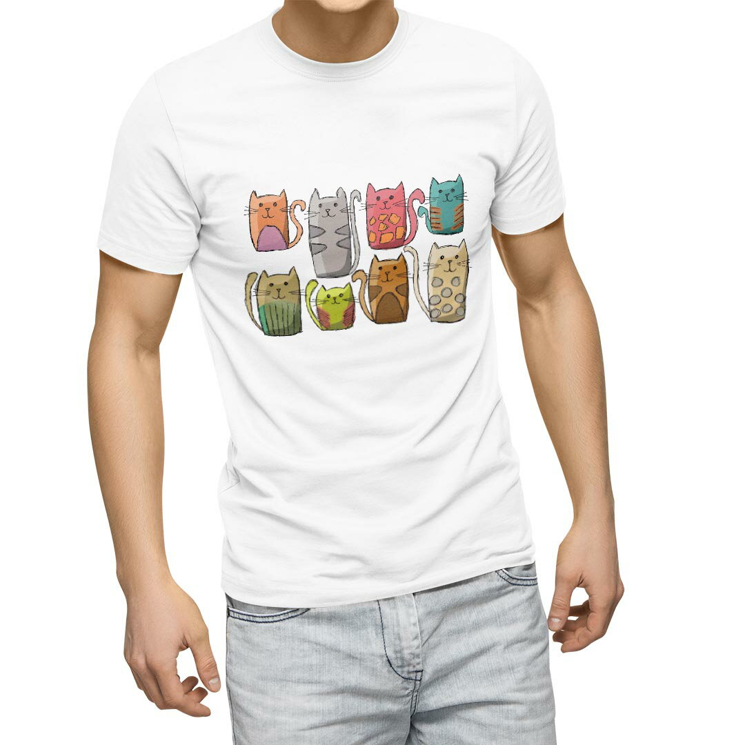 Tシャツ メンズ 半袖 ホワイト グレー デザイン S M L XL 2XL Tシャツ ティーシャツ T shirt 022723 猫 かわいい