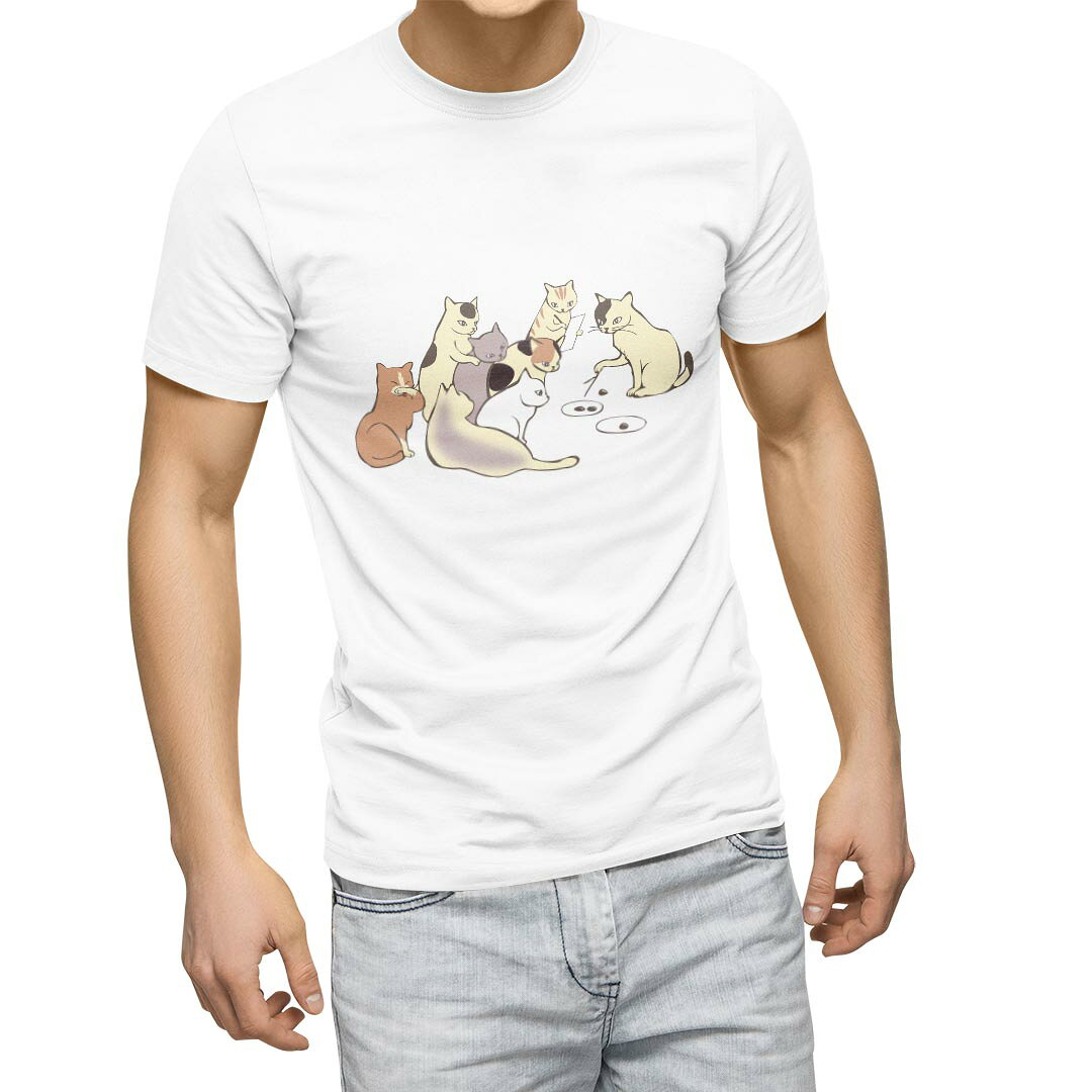 Men's Clothing - Tシャツ メンズ 半袖 ホワイト グレー デザイン S M L XL 2XL Tシャツ ティーシャツ T shirt 022744 猫 かわいい