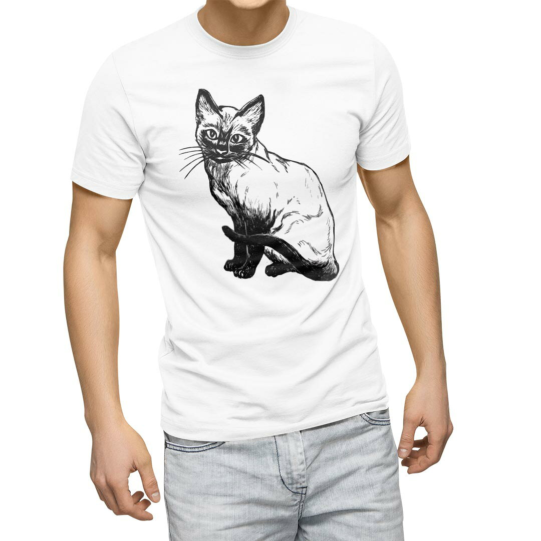 Tシャツ メンズ 半袖 ホワイト グレー デザイン S M L XL 2XL Tシャツ ティーシャツ T shirt 022749 猫 かわいい