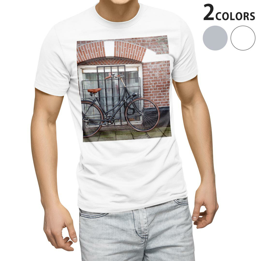 Tシャツ メンズ 半袖 ホワイト グレー デザイン S M L XL 2XL Tシャツ ティーシャツ T shirt 022857 写真　自転車