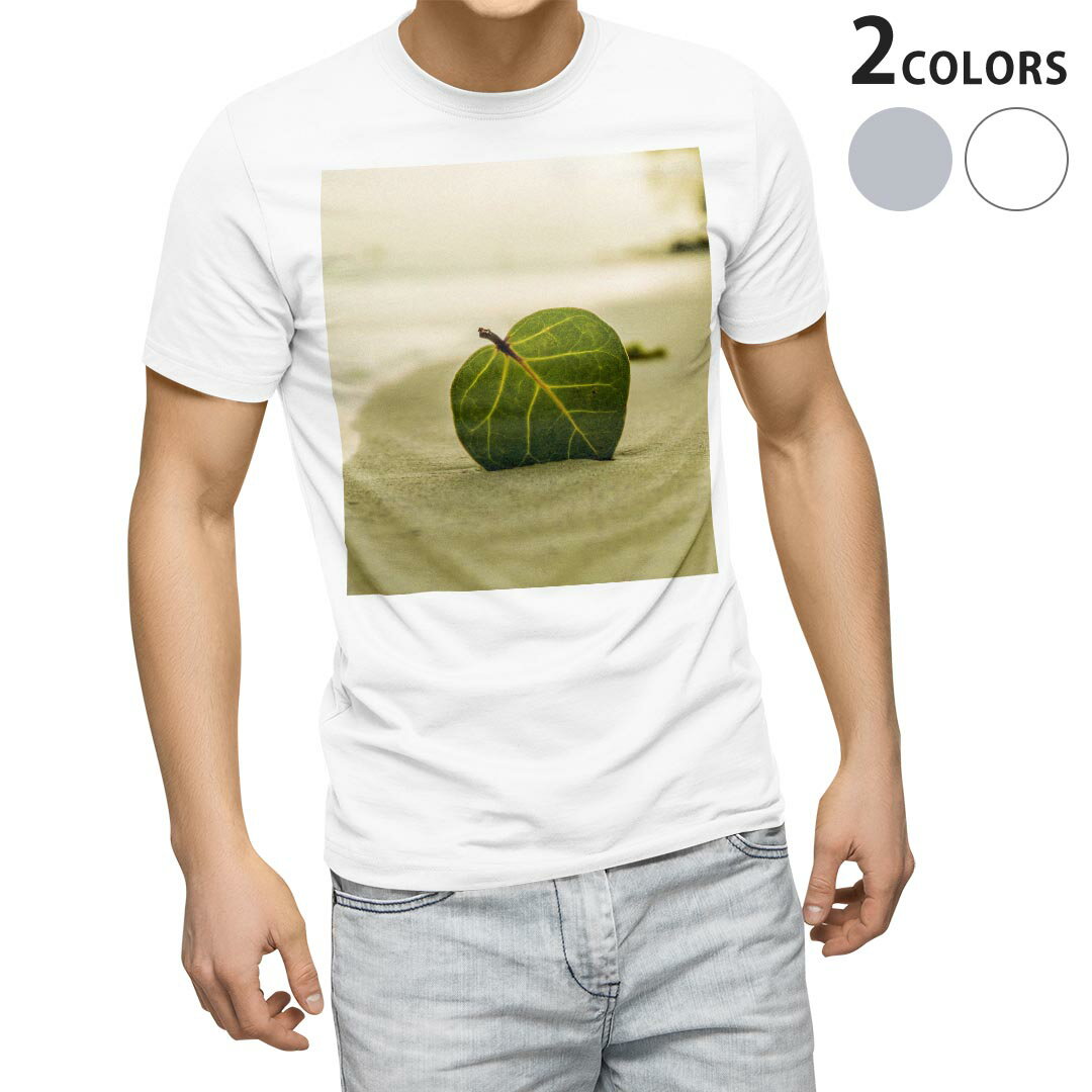 Tシャツ メンズ 半袖 ホワイト グレー デザイン S M L XL 2XL Tシャツ ティーシャツ T shirt 022945 海　葉っぱ　写真