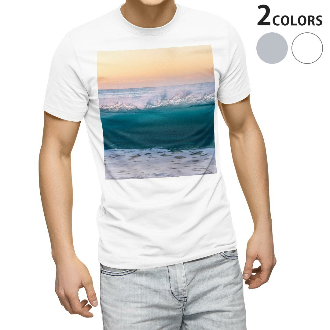 Tシャツ メンズ 半袖 ホワイト グレー デザイン S M L XL 2XL Tシャツ ティーシャツ T shirt 022949 波　海　景色　写真