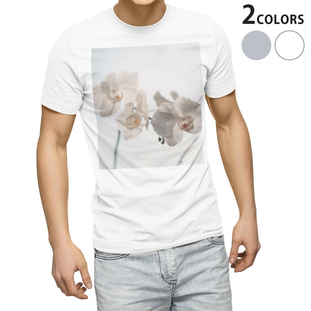 Tシャツ メンズ 半袖 ホワイト グレー デザイン S M L XL 2XL Tシャツ ティーシャツ T shirt 022963 花 写真 シンプル