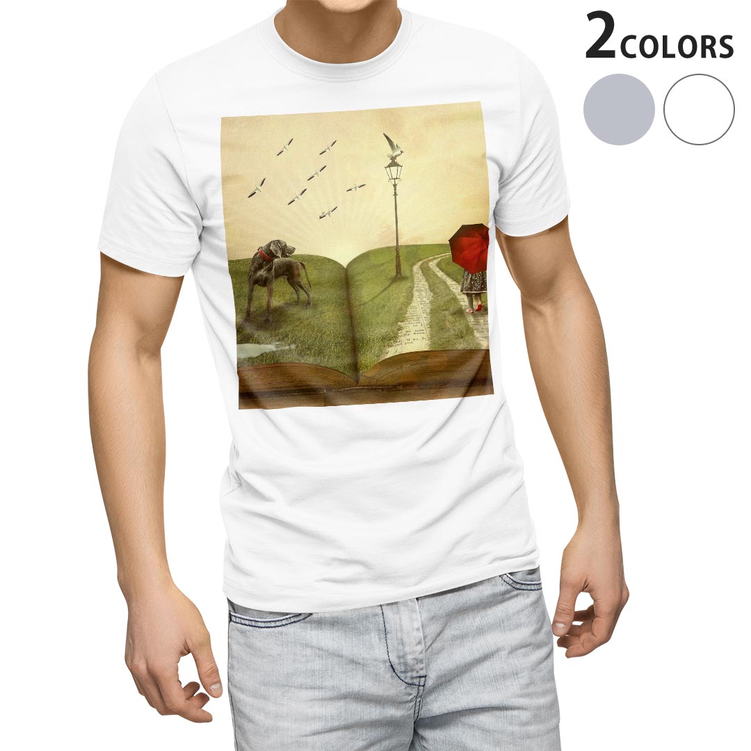 Tシャツ メンズ 半袖 ホワイト グレー デザイン S M L XL 2XL Tシャツ ティーシャツ T shirt 023002 犬　人物