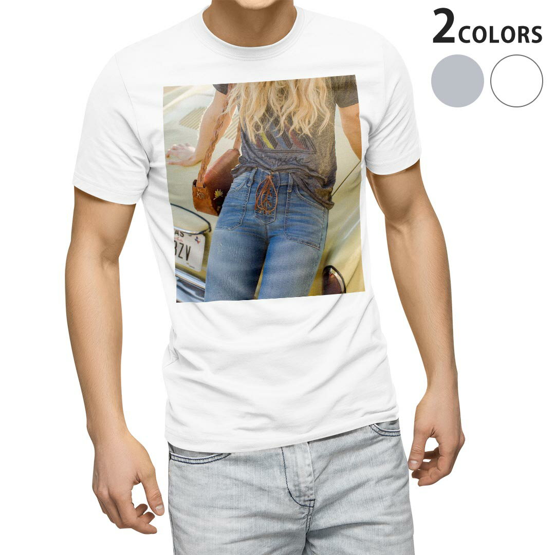 Shirts, T-Shirts - Tシャツ メンズ 半袖 ホワイト グレー デザイン S M L XL 2XL Tシャツ ティーシャツ T shirt 023072 人物　車　ファッション