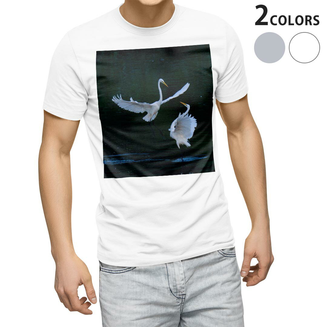 SUKA - Tシャツ メンズ 半袖 ホワイト グレー デザイン S M L XL 2XL Tシャツ ティーシャツ T shirt 023158 鳥　写真　生き物