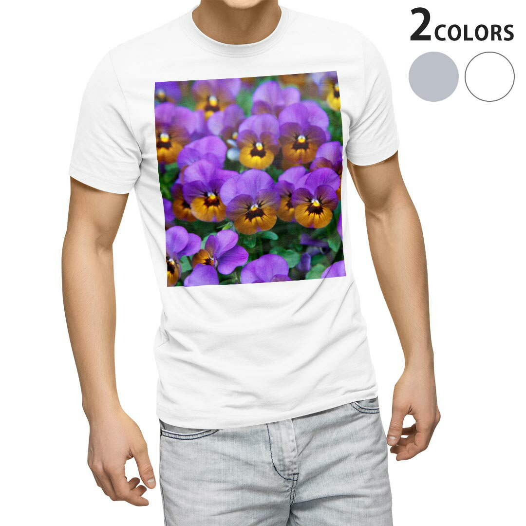 Tシャツ メンズ 半袖 ホワイト グレー デザイン S M L XL 2XL Tシャツ ティーシャツ T shirt 023383 花 フラワー 写真