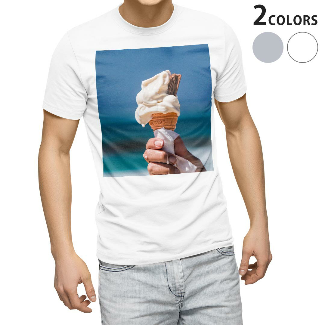 Tシャツ メンズ 半袖 ホワイト グレー デザイン S M L XL 2XL Tシャツ ティーシャツ T shirt 023455 ソフトクリーム　夏　写真　食べ物