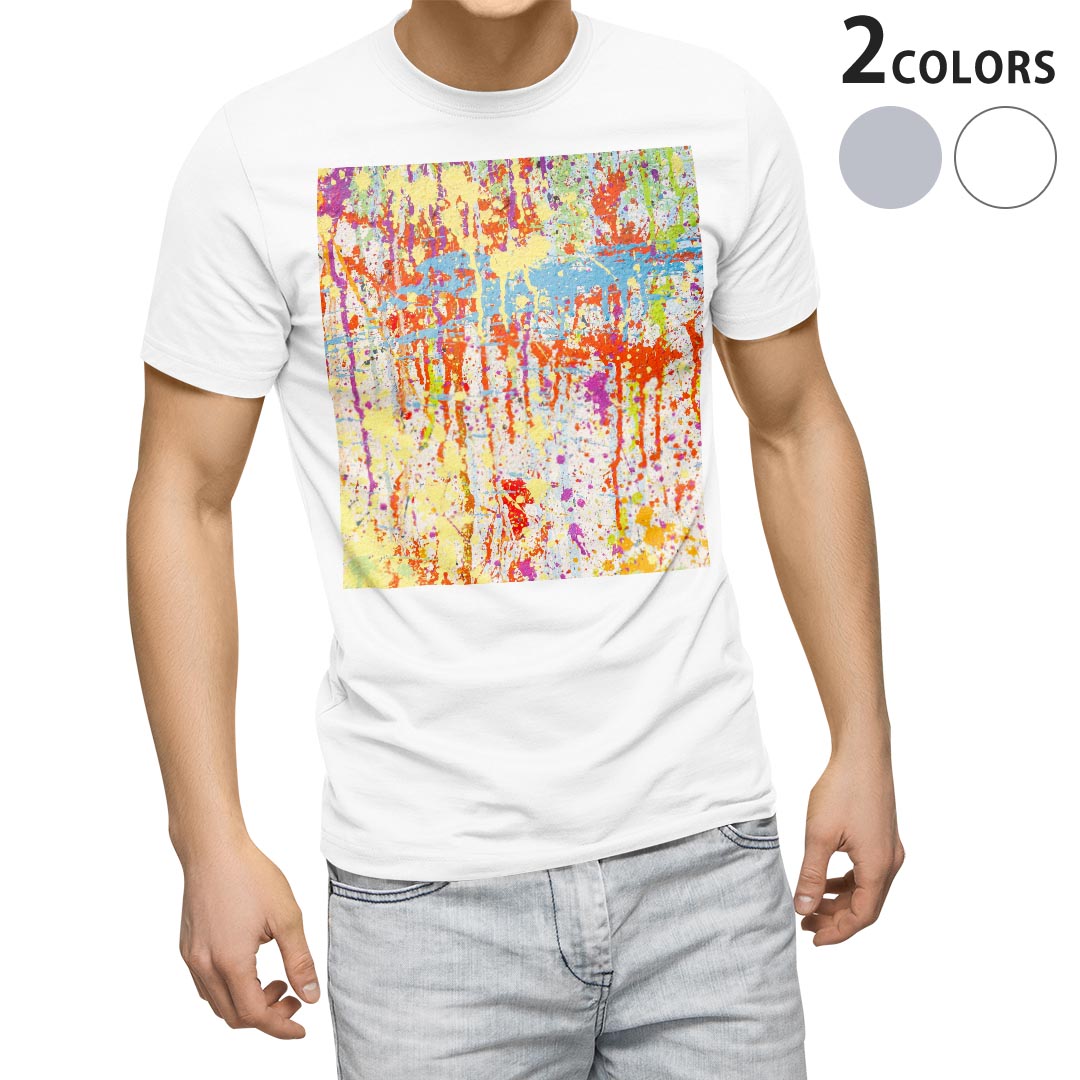 Rakuten - Tシャツ メンズ 半袖 ホワイト グレー デザイン S M L XL 2XL Tシャツ ティーシャツ T shirt 023635 ペイント　カラフル