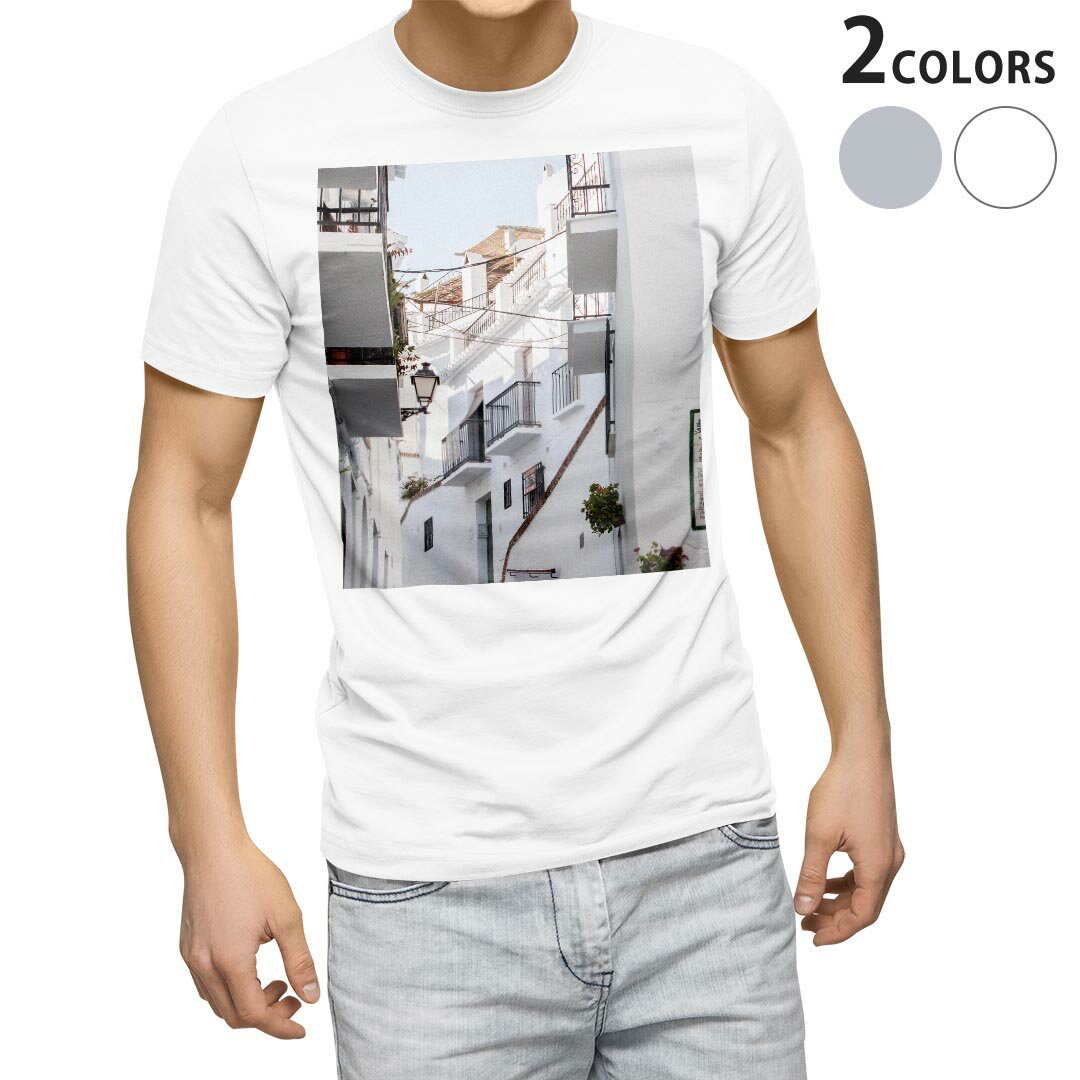 Tシャツ メンズ 半袖 ホワイト グレー デザイン S M L XL 2XL Tシャツ ティーシャツ T shirt 023818 写真　建物