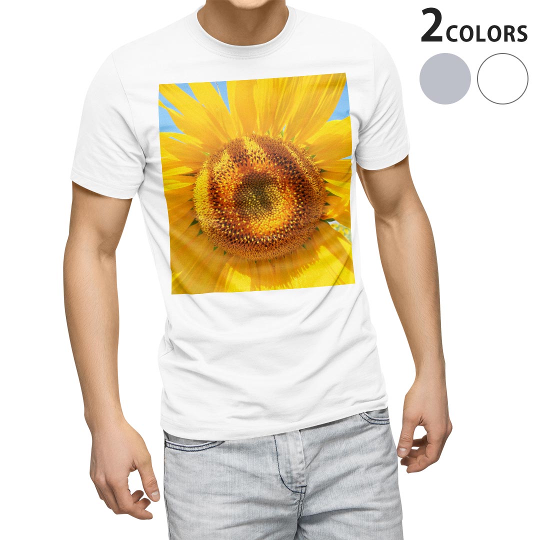 Tシャツ メンズ 半袖 ホワイト グレー デザイン S M L XL 2XL Tシャツ ティーシャツ T shirt 023849 花　フラワー　ひまわり