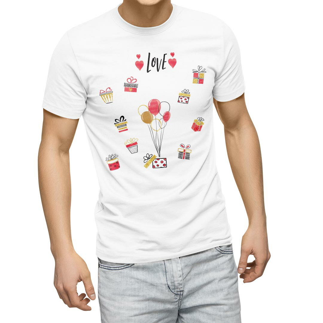Tシャツ メンズ 半袖 ホワイト グレー デザイン S M L XL 2XL Tシャツ ティーシャツ T shirt 031586 バレンタイン 風船 おしゃれ