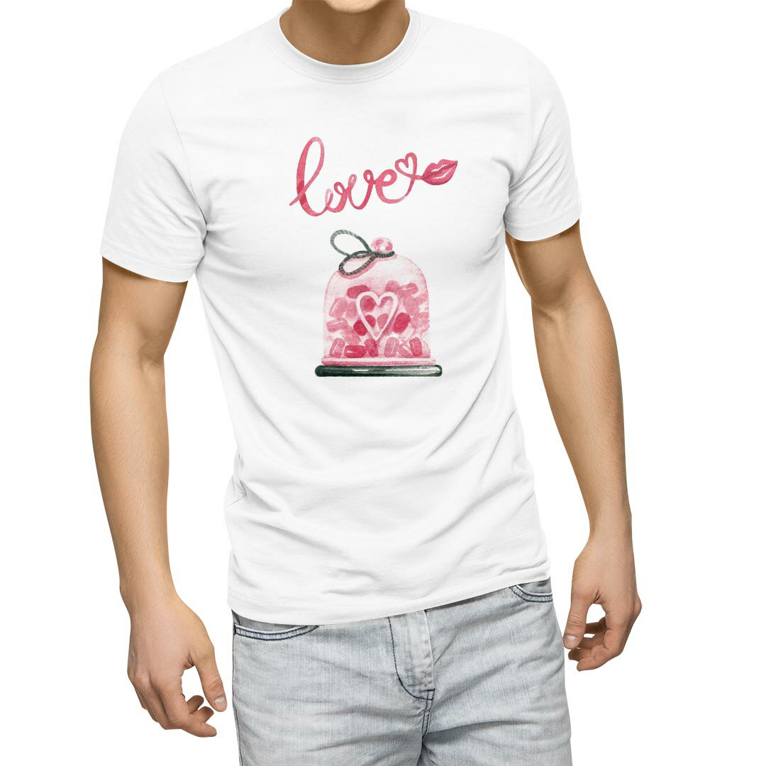Tシャツ メンズ 半袖 ホワイト グレー デザイン S M L XL 2XL Tシャツ ティーシャツ T shirt 031590 バレンタイン ハート 英字