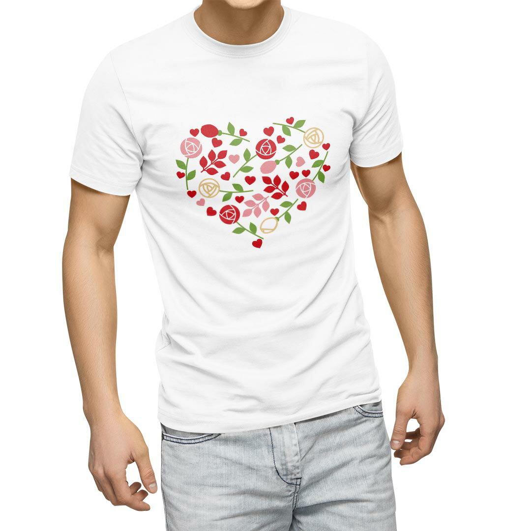 Tシャツ メンズ 半袖 ホワイト グレー デザイン S M L XL 2XL Tシャツ ティーシャツ T shirt 031593 バレンタイン バラ ハート