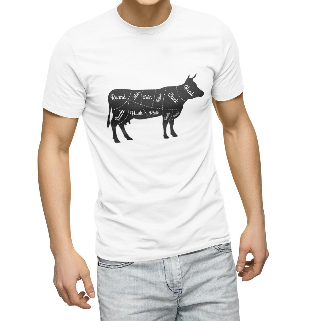 Tシャツ メンズ 半袖 ホワイト グレー デザイン S M L XL 2XL Tシャツ ティーシャツ T shirt 031915 牛..
