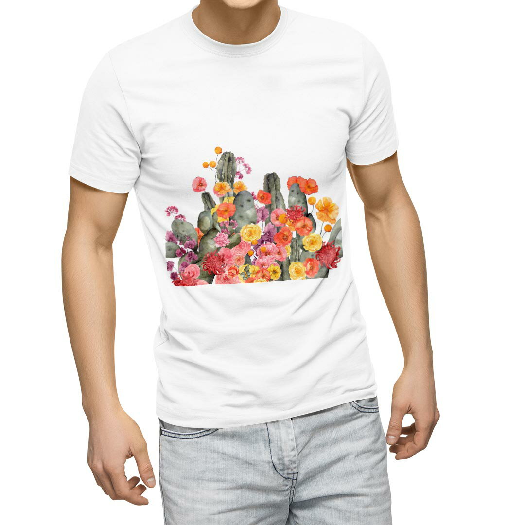 Sport - Tシャツ メンズ 半袖 ホワイト グレー デザイン S M L XL 2XL Tシャツ ティーシャツ T shirt 032200 サボテン フラワー