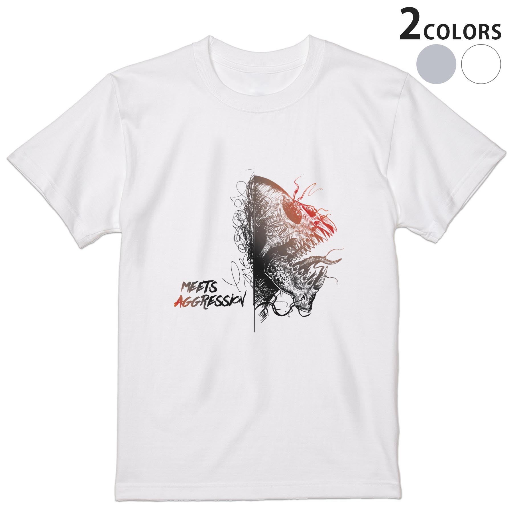 Shirts, T-Shirts - Tシャツ メンズ 半袖 ホワイト グレー デザイン S M L XL 2XL Tシャツ ティーシャツ T shirt 032667 骸骨 ホラー