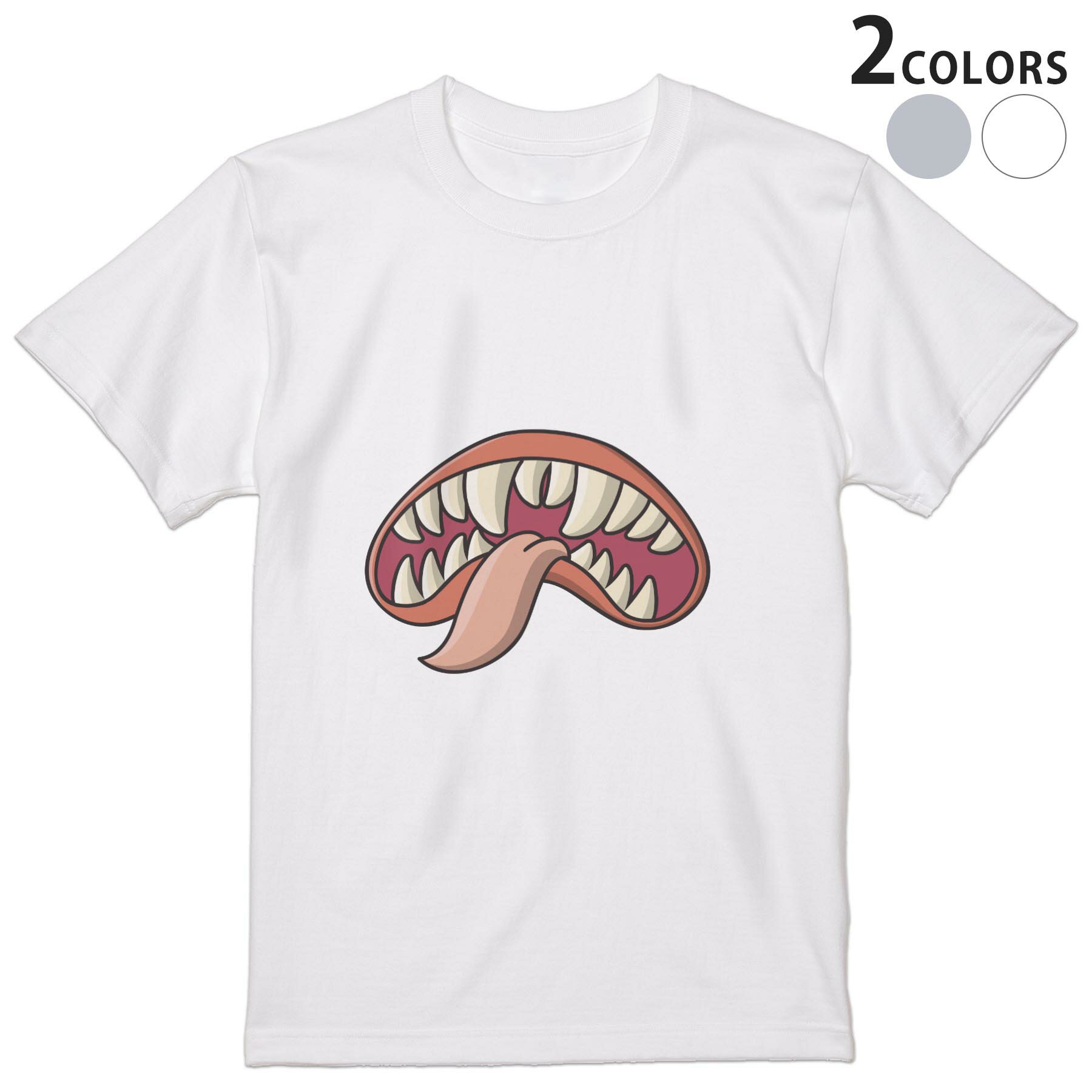 Shirts, T-Shirts - Tシャツ メンズ 半袖 ホワイト グレー デザイン S M L XL 2XL Tシャツ ティーシャツ T shirt 032772 おばけ 口