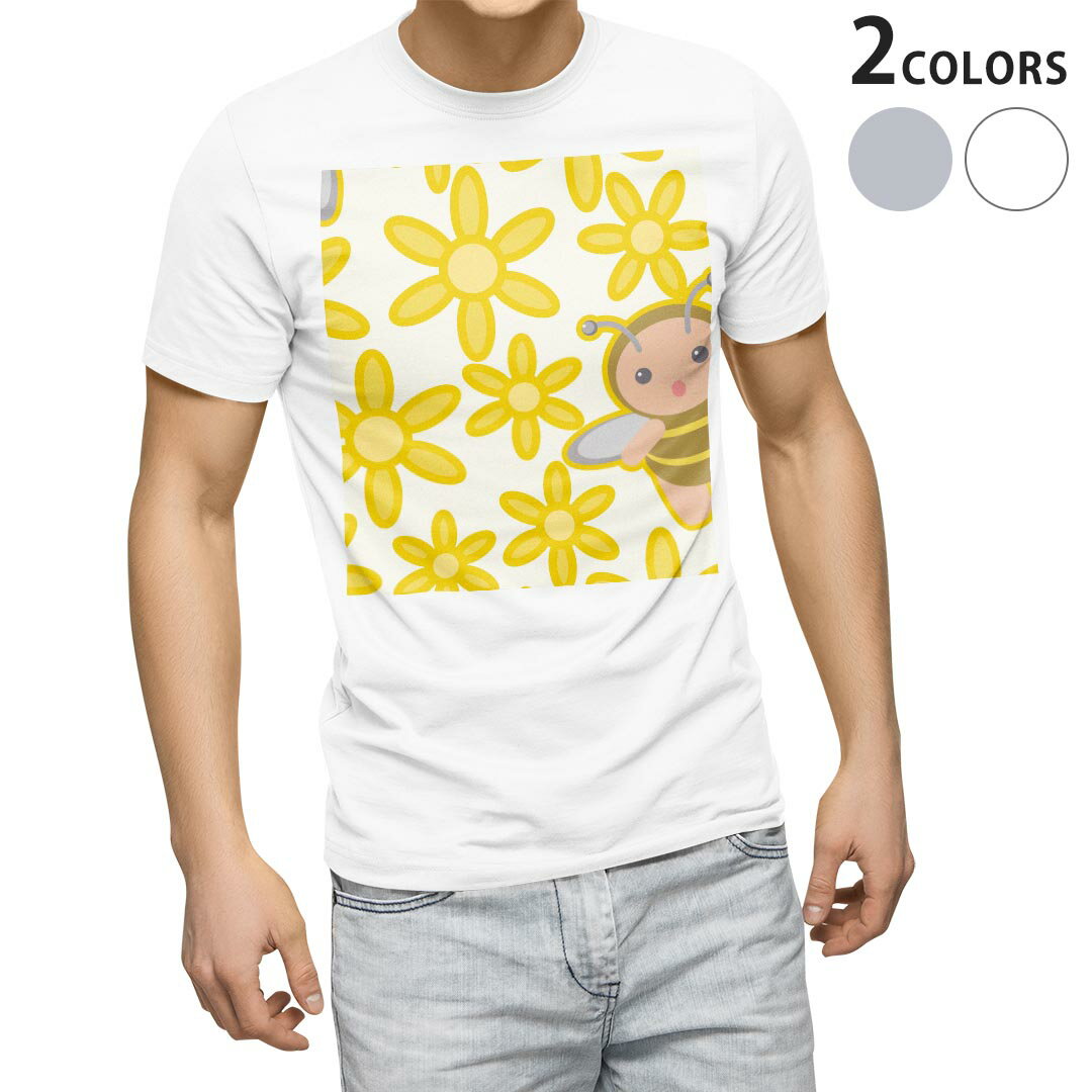 Character - Tシャツ メンズ 半袖 ホワイト グレー デザイン S M L XL 2XL Tシャツ ティーシャツ T shirt 004157 花　キャラクター　イラスト