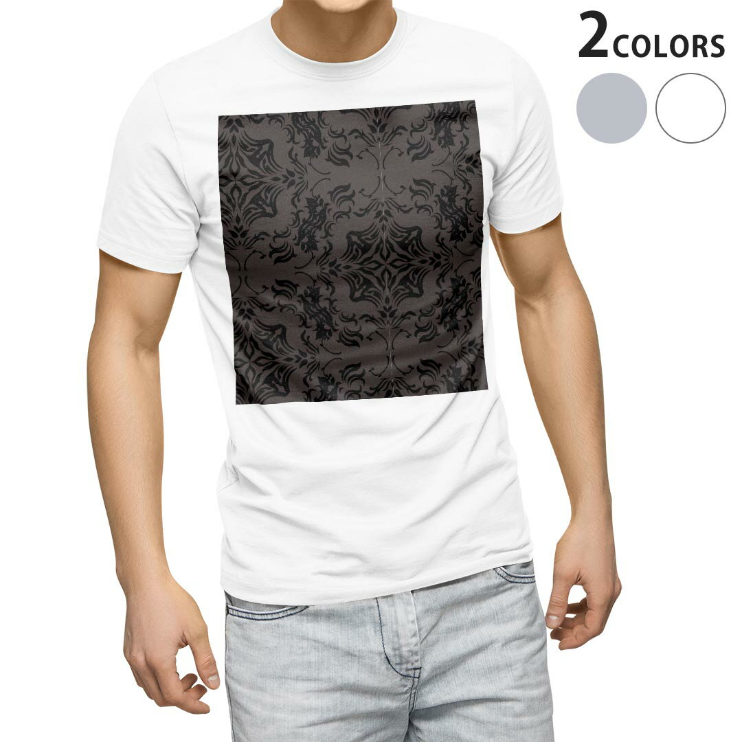 T-Shirts - Tシャツ メンズ 半袖 ホワイト グレー デザイン S M L XL 2XL Tシャツ ティーシャツ T shirt 004242 模様　エレガント　黒