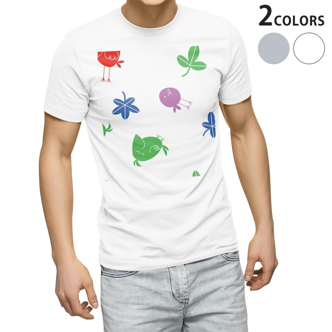 Character - Tシャツ メンズ 半袖 ホワイト グレー デザイン S M L XL 2XL Tシャツ ティーシャツ T shirt 004308 鳥　キャラクター　模様