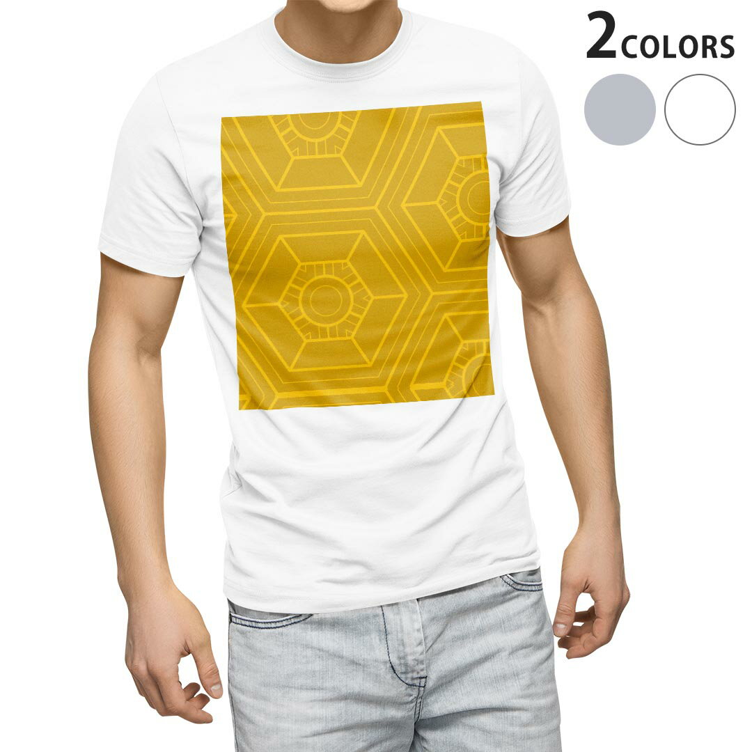 Tシャツ メンズ 半袖 ホワイト グレー デザイン S M L XL 2XL Tシャツ ティーシャツ T shirt 004373 模様　黄色