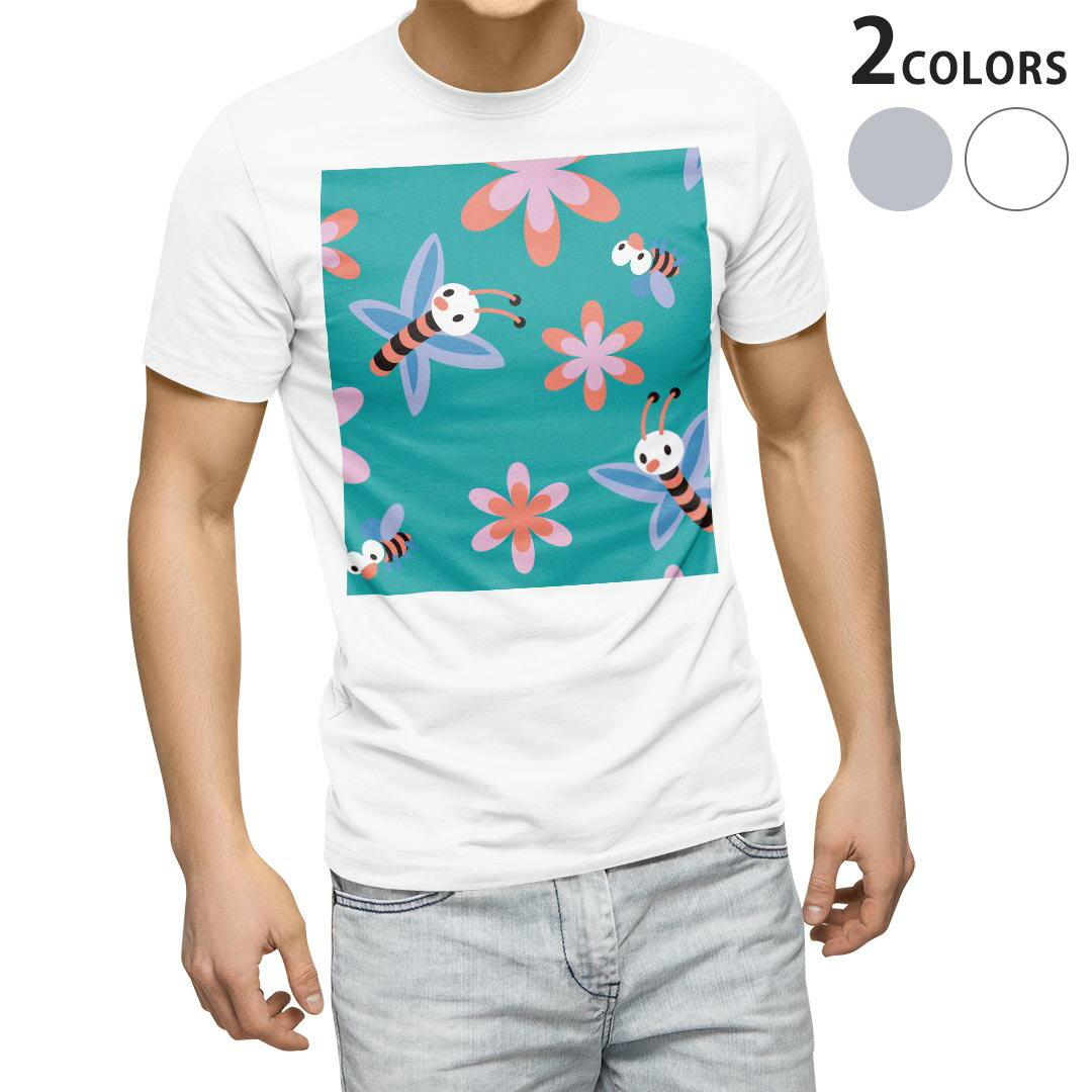 Character - Tシャツ メンズ 半袖 ホワイト グレー デザイン S M L XL 2XL Tシャツ ティーシャツ T shirt 004420 キャラクター　花