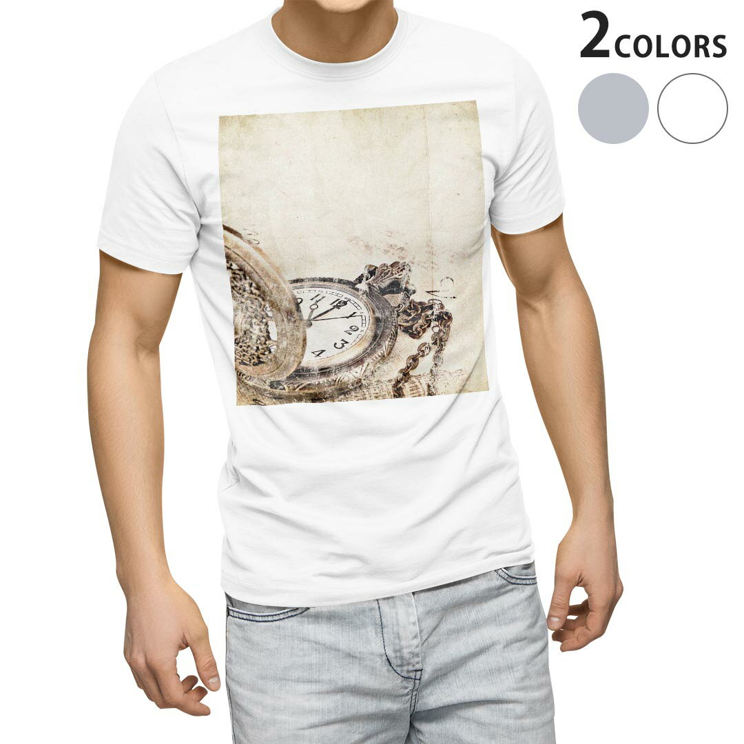 Tシャツ メンズ 半袖 ホワイト グレー デザイン S M L XL 2XL Tシャツ ティーシャツ T shirt 004508 時計　レトロ　イラスト