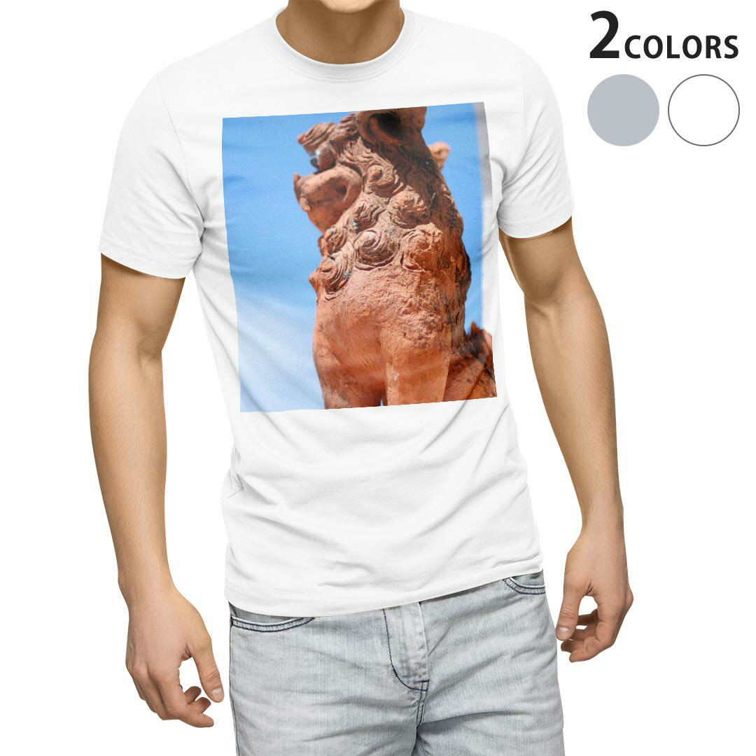Tシャツ メンズ 半袖 ホワイト グレー デザイン S M L XL 2XL Tシャツ ティーシャツ T shirt 004542 シーサー 沖縄 写真