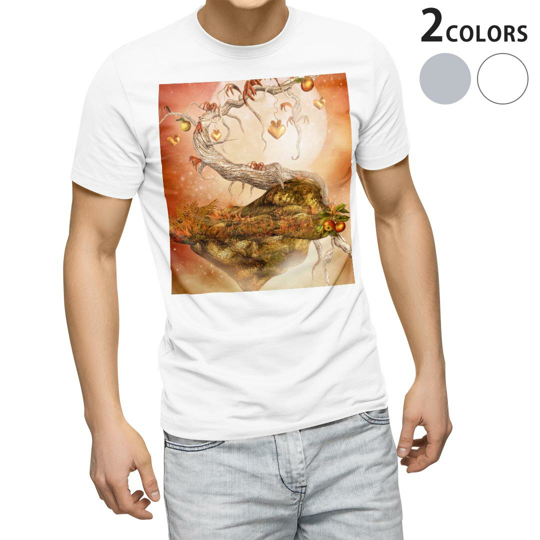 乐天商城 - Tシャツ メンズ 半袖 ホワイト グレー デザイン S M L XL 2XL Tシャツ ティーシャツ T shirt 004551 月　イラスト　ハート