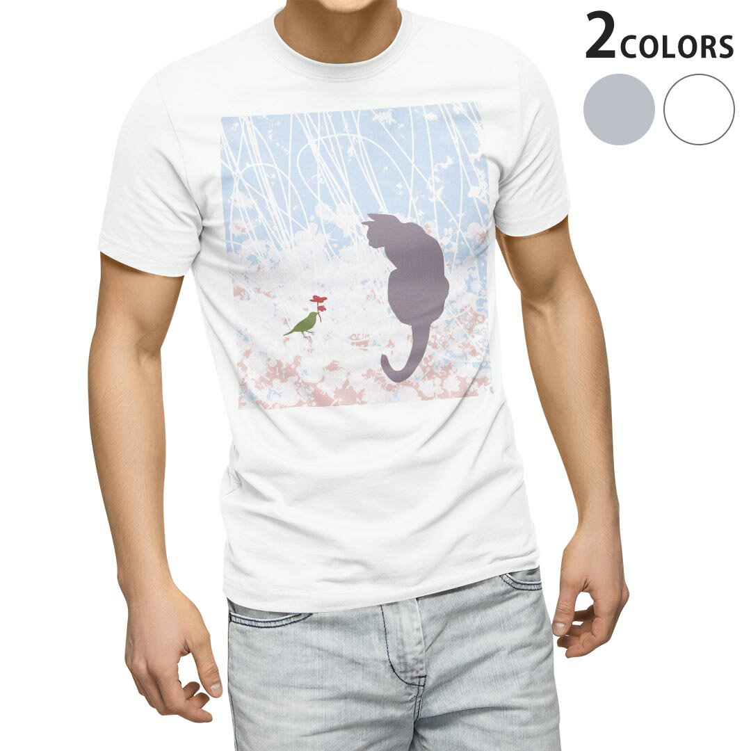 Garments - Tシャツ メンズ 半袖 ホワイト グレー デザイン S M L XL 2XL Tシャツ ティーシャツ T shirt 005005 猫　鳥　ピンク　水色