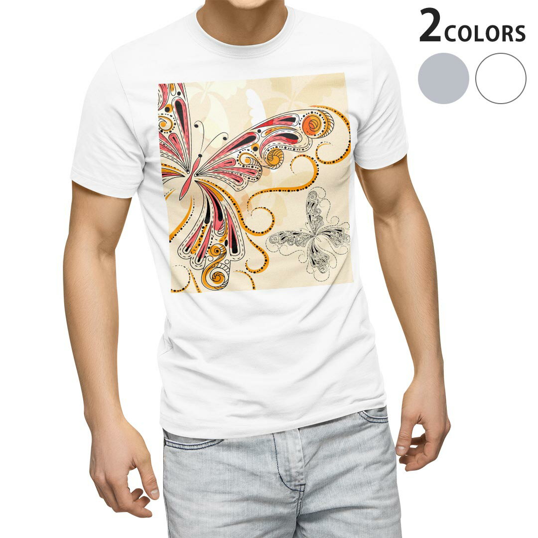 Tシャツ メンズ 半袖 ホワイト グレー デザイン S M L XL 2XL Tシャツ ティーシャツ T shirt 005035 蝶 イラスト カラフル