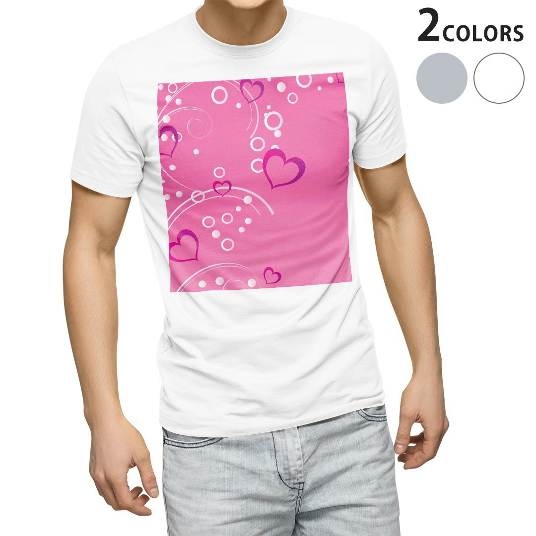 Tシャツ メンズ 半袖 ホワイト グレー デザイン S M L XL 2XL Tシャツ ティーシャツ T shirt 005038 ハート　ピンク　イラスト