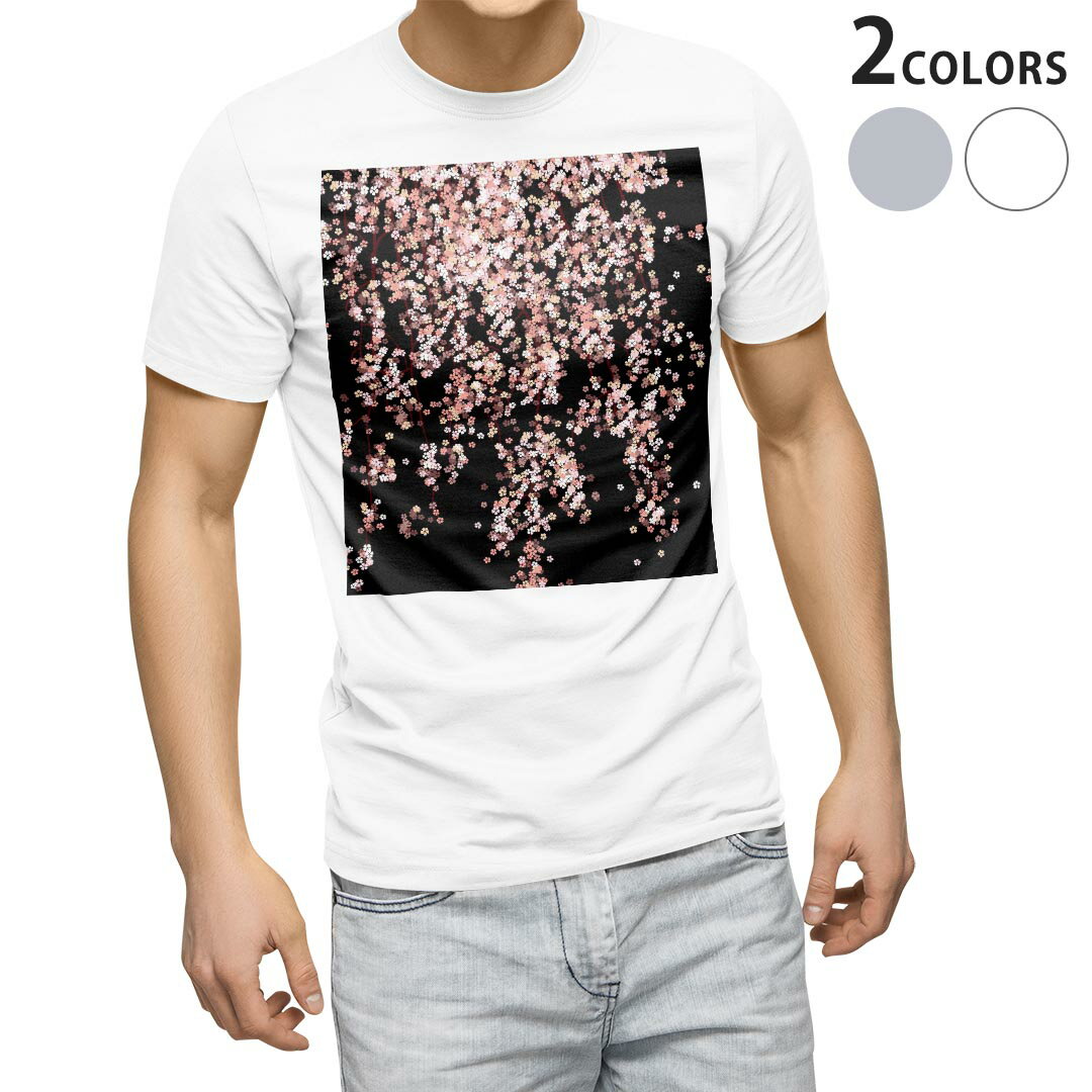Tシャツ メンズ 半袖 ホワイト グレー デザイン S M L XL 2XL Tシャツ ティーシャツ T shirt 005308 桜　ピンク　黒