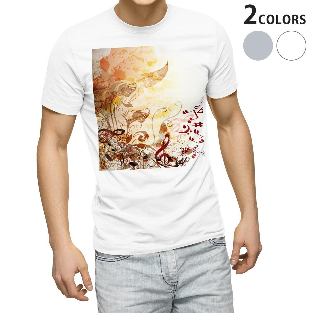 Collaboration - Tシャツ メンズ 半袖 ホワイト グレー デザイン S M L XL 2XL Tシャツ ティーシャツ T shirt 005343 音符　音楽　植物