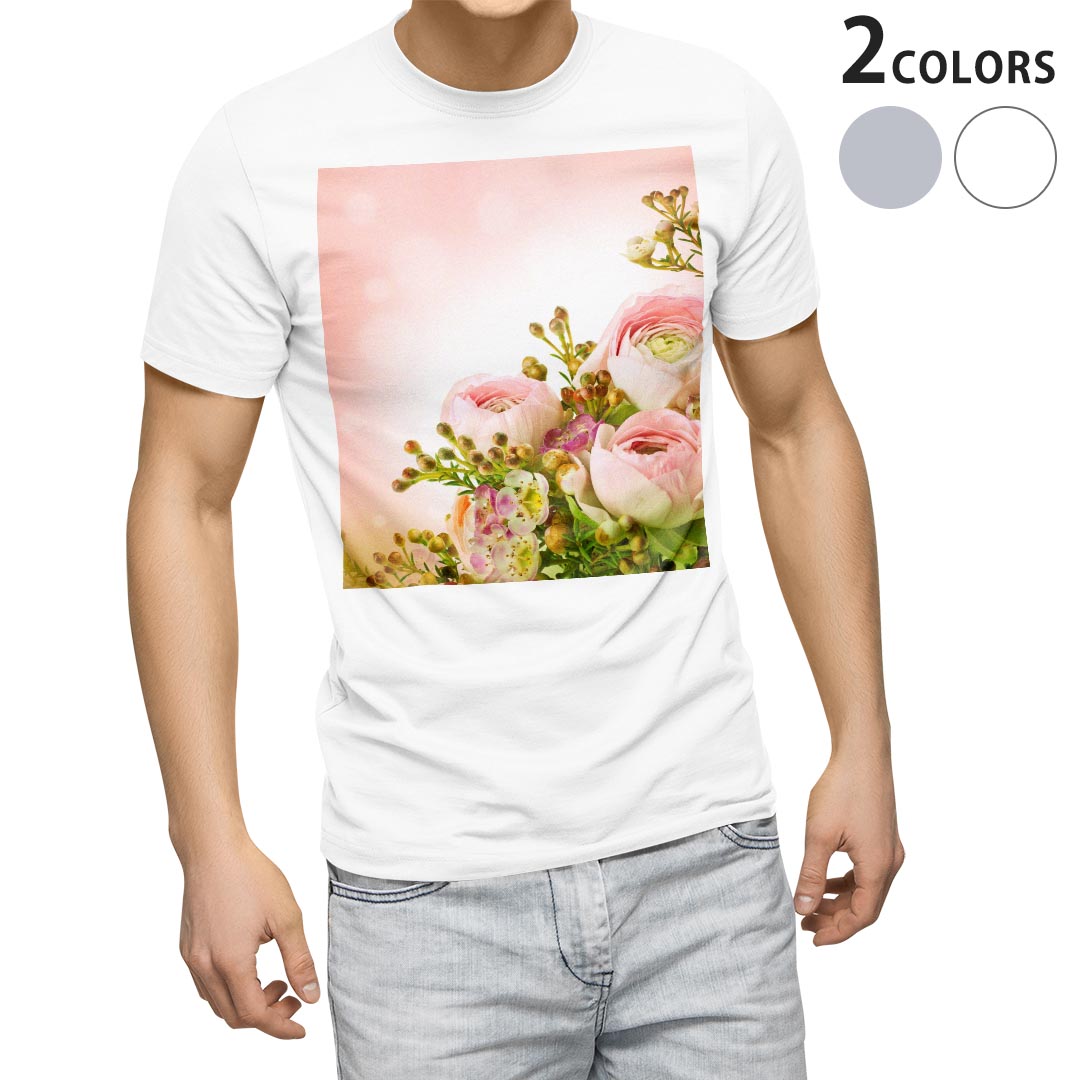 Tシャツ メンズ 半袖 ホワイト グレー デザイン S M L XL 2XL Tシャツ ティーシャツ T shirt 005354 花　　ピンク