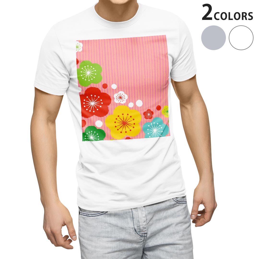 Shirts, T-Shirts - Tシャツ メンズ 半袖 ホワイト グレー デザイン S M L XL 2XL Tシャツ ティーシャツ T shirt 005509 和風　和柄　花