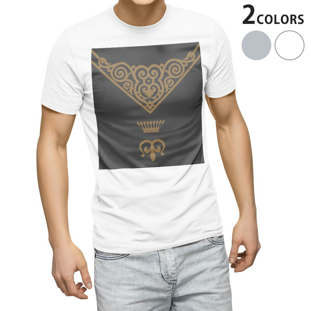 Tシャツ メンズ 半袖 ホワイト グレー デザイン S M L XL 2XL Tシャツ ティーシャツ T shirt 005526 王冠　文様