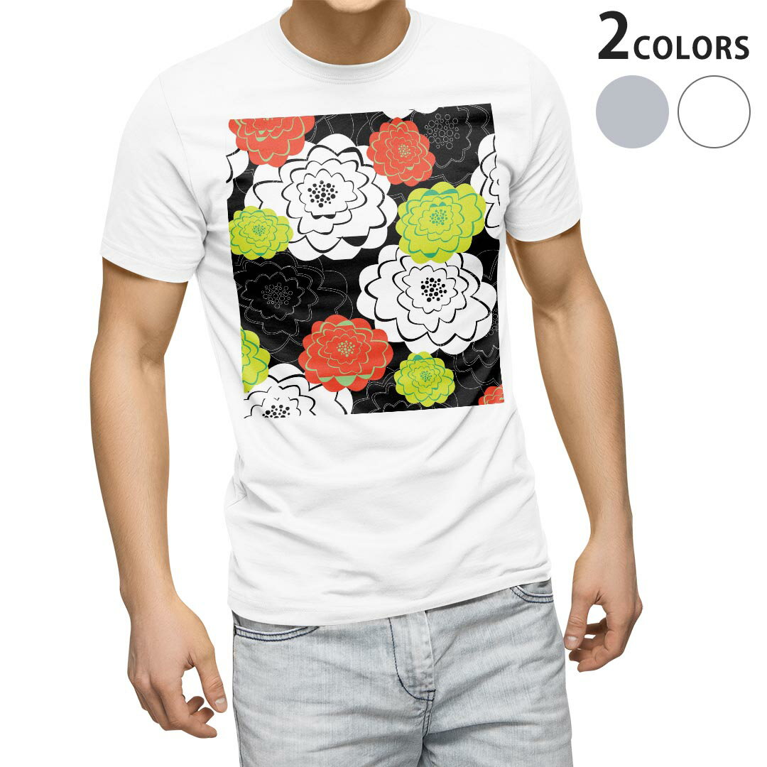 Tシャツ メンズ 半袖 ホワイト グレー デザイン S M L XL 2XL Tシャツ ティーシャツ T shirt 005565 花  模様