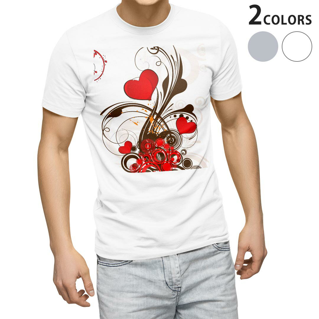 乐天商城 - Tシャツ メンズ 半袖 ホワイト グレー デザイン S M L XL 2XL Tシャツ ティーシャツ T shirt 005607 赤　ハート　レッド