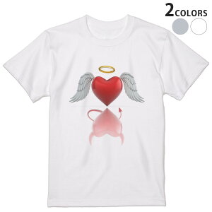 tシャツ メンズ 半袖 ホワイト グレー デザイン XS S M L XL 2XL Tシャツ ティーシャツ T shirt 005670 ユニーク ハート　天使　悪魔