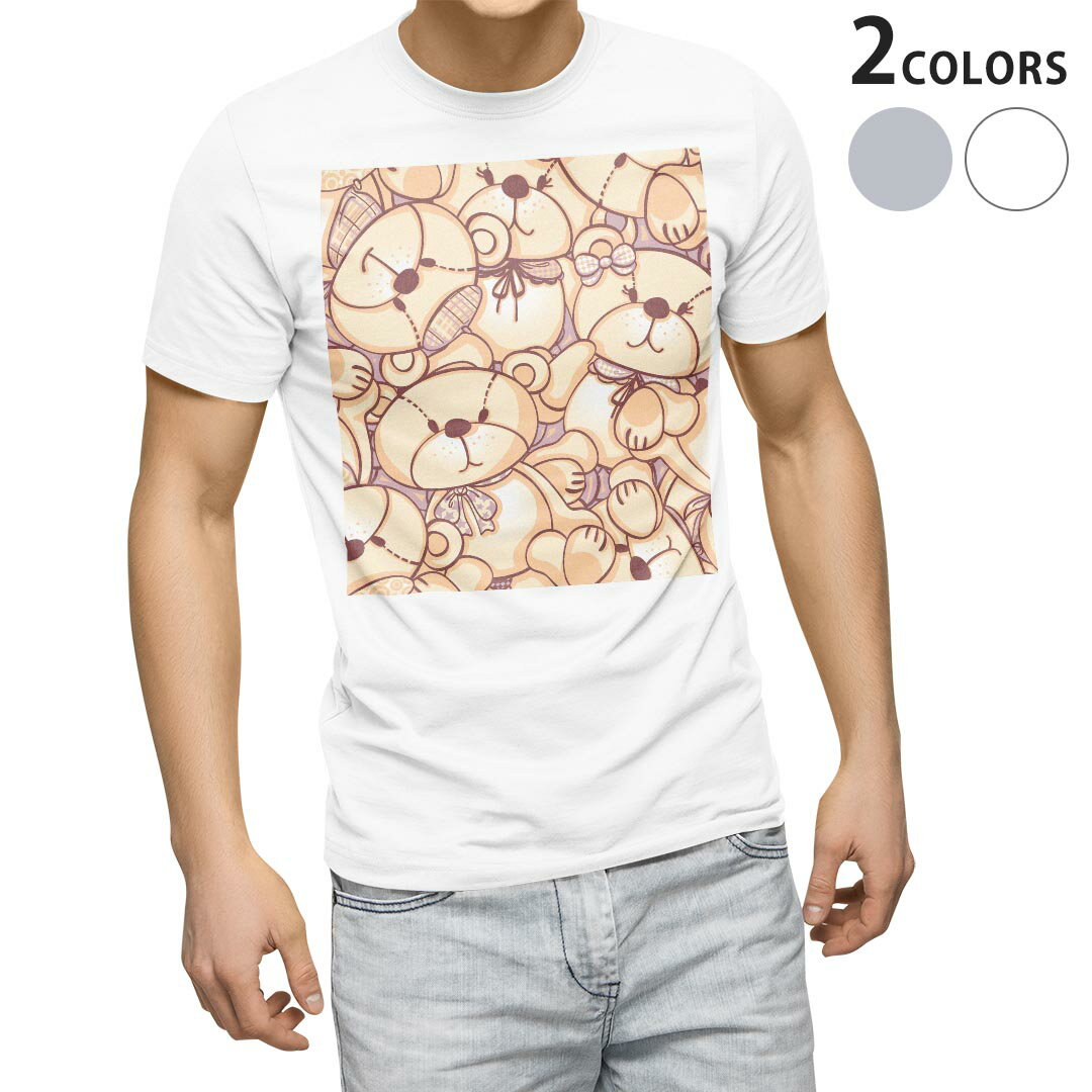Tシャツ メンズ 半袖 ホワイト グレー デザイン S M L XL 2XL Tシャツ ティーシャツ T shirt 005714 熊‘模様 ぬいぐるみ